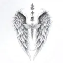 kanji with angel wings back neck tattoo design idea