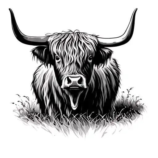  dead highland cow tattoo design idea
