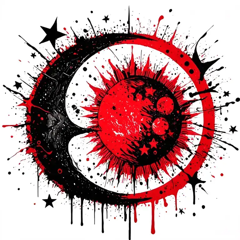 single red Japanese sun moon stars tattoo design idea