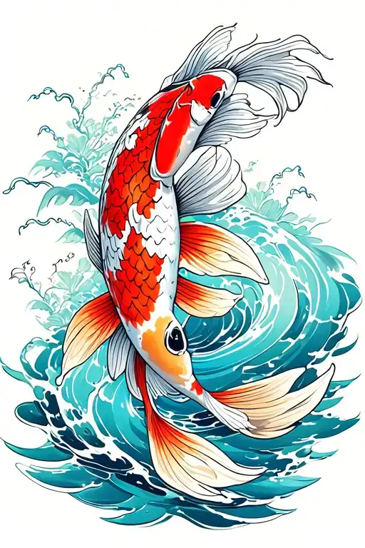 koi fish swimming upstream tattoo design idea
