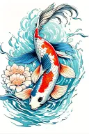 koi fish swimming upstream tattoo design idea