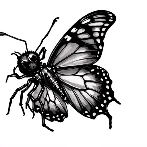 tramp stamp butterfly mixed with spider tattoo design idea