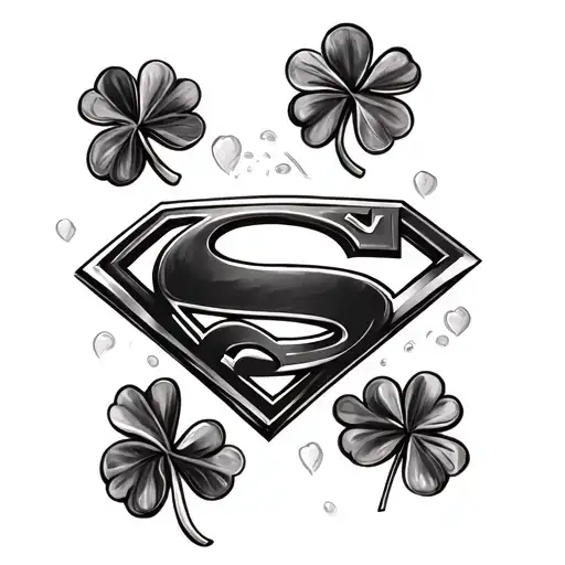 Superman symbol and four leaf clover tattoo design idea