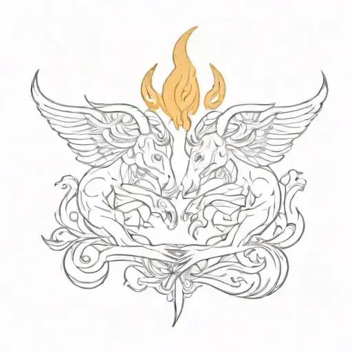 Taurus and libra holding hands flames love tattoo design idea