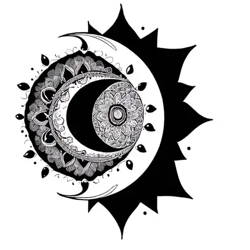 simple mandala incorporating moons, love hearts, tear drops tattoo design idea