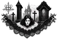 Victorian style graveyard theme afi band album artwork lace collar  tattoo design idea
