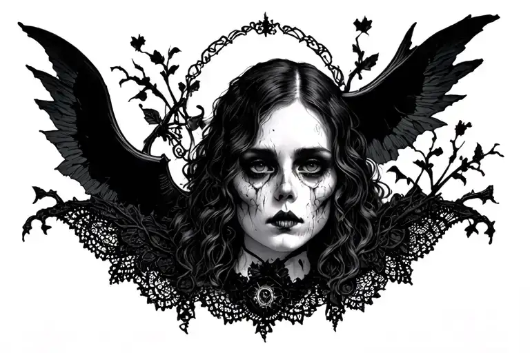 Victorian style graveyard theme afi band album artwork lace collar  tattoo design idea