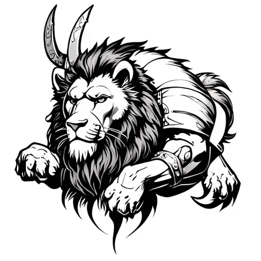 viking lion spartan warrior holding tattoo design idea
