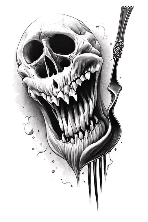 spooky fork tattoo design idea