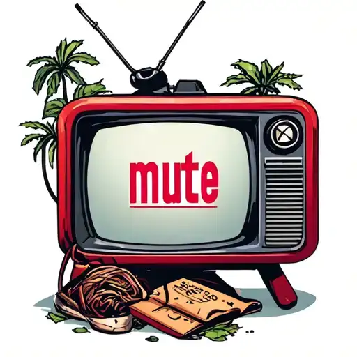 american traditional 90s tv set with "mute" icon tattoo design idea