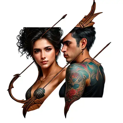 3D bow and arrow couples design tattoo design idea