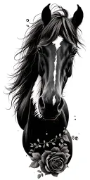 horse with rose vine wrapping tattoo design idea