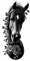 horse with rose vine wrapping tattoo design idea