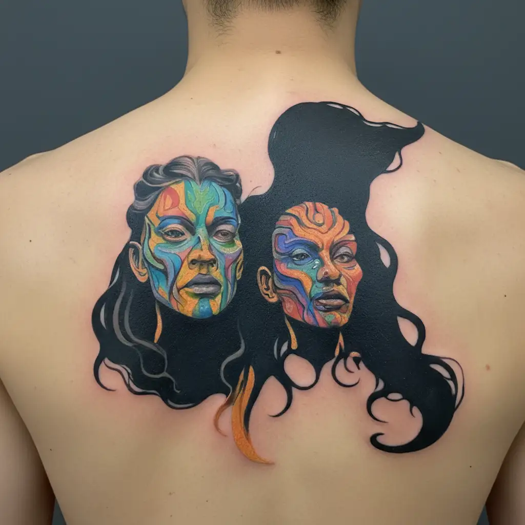 three Psychedelic Melt Simley Face emotiocons. rainbow colored and trippy tattoo design idea