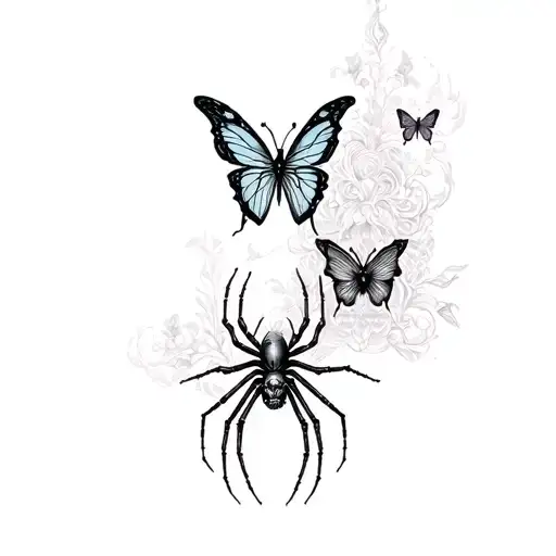 neck tattoo, spiders butterflies skulls gothic tattoo design idea
