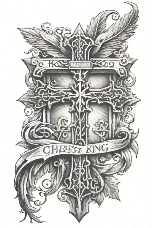 cross tattoo with Christ Is King etched into it tattoo design idea