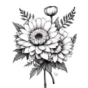 Design a tattoo from neck down spine around 20cm long with the birth flowers in order of; chrysanthemum, carnation, ast tattoo design idea