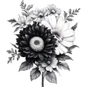 Design a tattoo from neck down spine around 20cm long with the birth flowers in order of; chrysanthemum, carnation, ast tattoo design idea