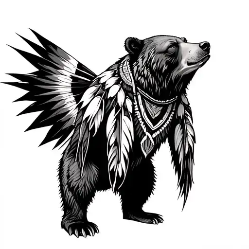 native american style bear standing up on hind legs looking up. tattoo design idea