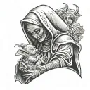 demon nun eating baby tattoo design idea