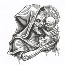 demon nun eating baby tattoo design idea