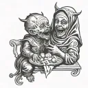 demon nun eating baby tattoo design idea