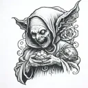demon nun eating baby tattoo design idea