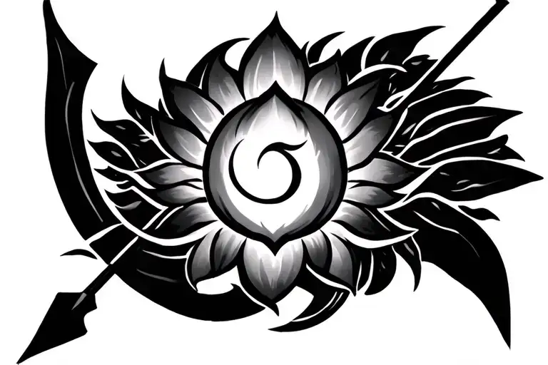 Vishnu chakra,lotus,bow and arrow design tattoo design idea