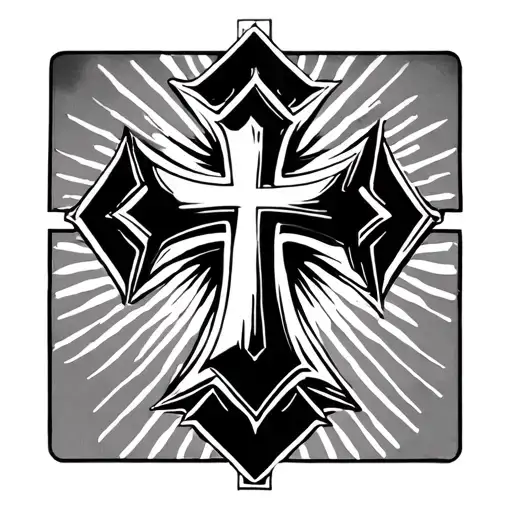 Portuguese cross surrounded by geometric shape which gives a hypnotic effect tattoo design idea