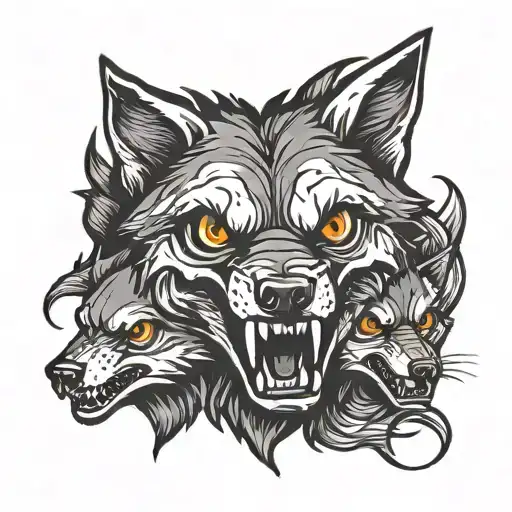 Angry wolfs with skulls  tattoo design idea