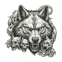 Angry wolfs with skulls  tattoo design idea