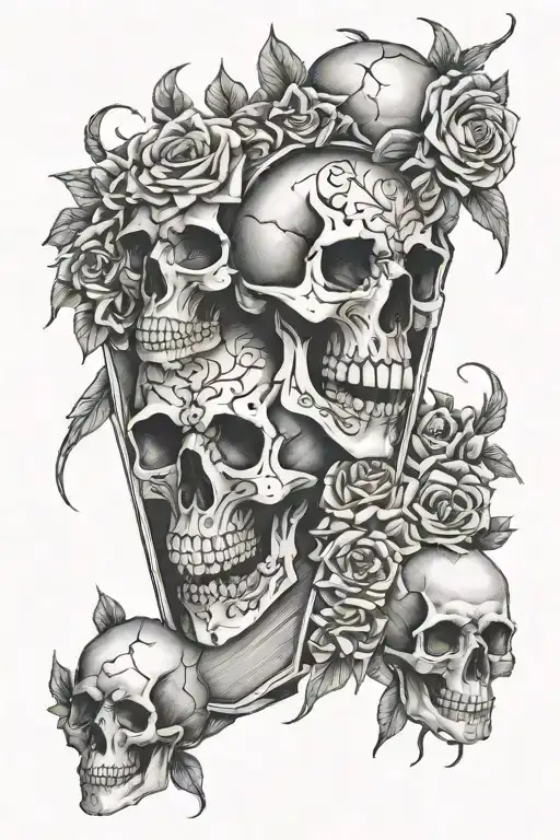 skulls, horror, flowers, coffin adorned tattoo design idea