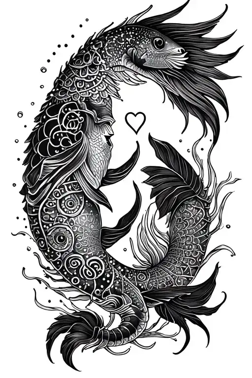 here is a full arm sleeve tattoo of a scorpio falling in love with a pisces featuring mandala design tattoo design idea