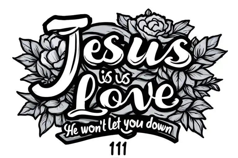 111 With quote Jesus is love. he won't let you down in cursive tattoo design idea
