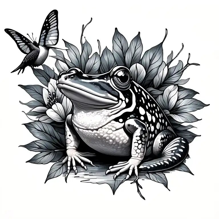 frog and fish a,nd  butterfly and hummingbird tattoo design idea