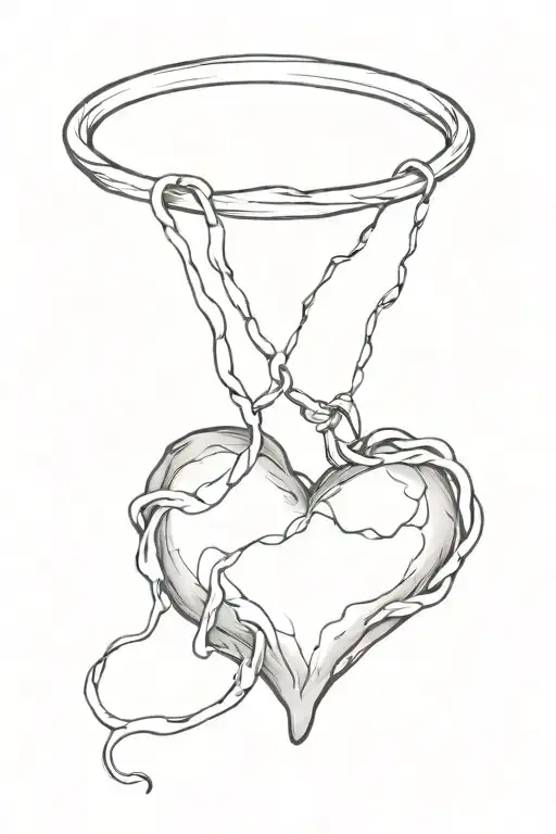 melting heart with fine, faded lines and a wire chain around it tattoo design idea