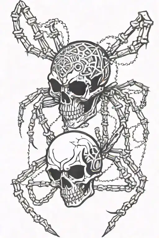 Spider, skull, chains instead of legs splayed tattoo design idea