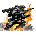 Helldivers 2 Soldier fighting termits and Droppot in Flames in the Background tattoo design idea