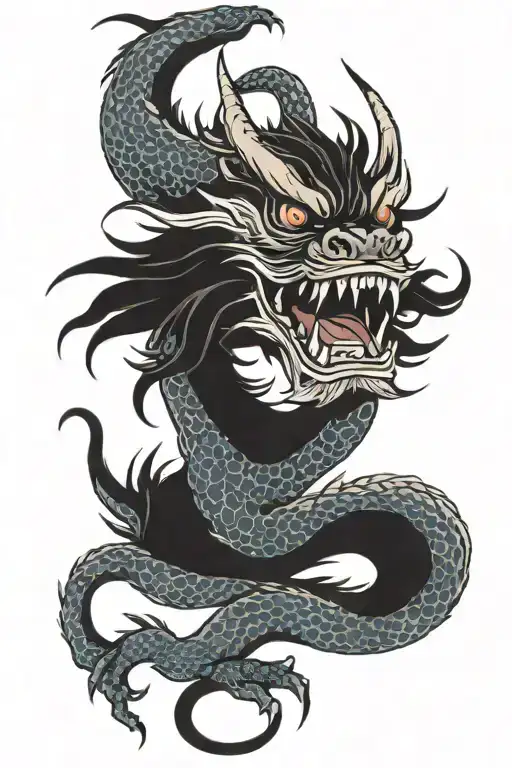 traditional japanese dragon with oni mask  tattoo design idea