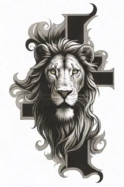 Christian cross with lion face inside tattoo tattoo design idea