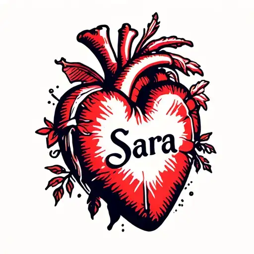 old school heart with the name Sara inside of it tattoo design idea
