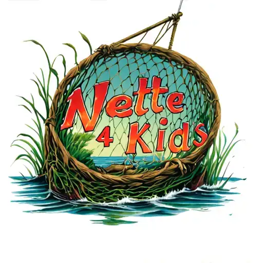 a fishing net with the words “Nette 4 Kids” inside it  tattoo design idea