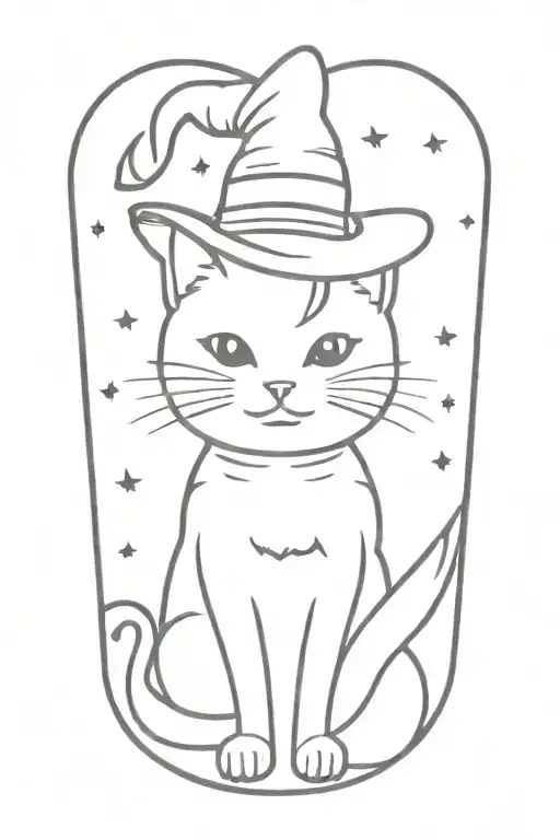 kitten + witch hat + halloween tattoo design idea