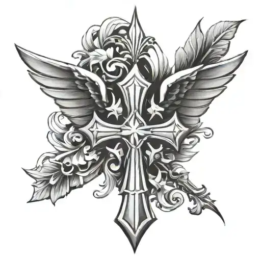 cross, wings spread and maltese cross tattoo design idea