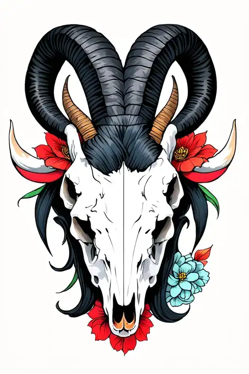 a Capricorn goat skull tattoo design idea