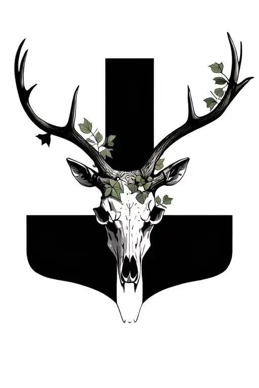 stag skull with ivy tattoo design idea
