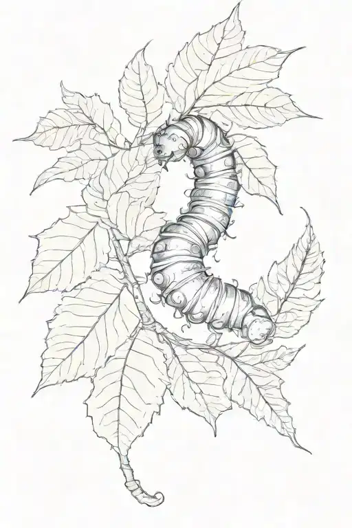 caterpillar and leaves tattoo design idea