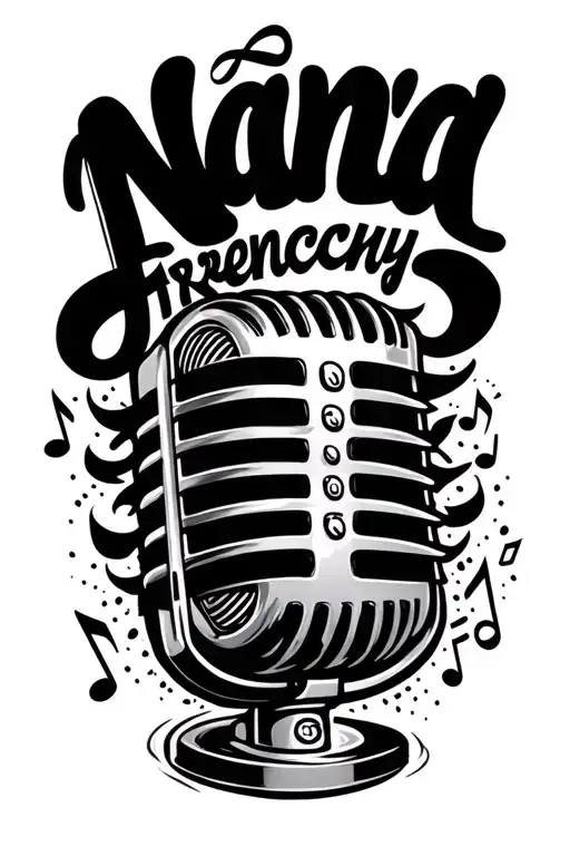 "Nana Frenchy" microphone with music notes coming out  tattoo design idea