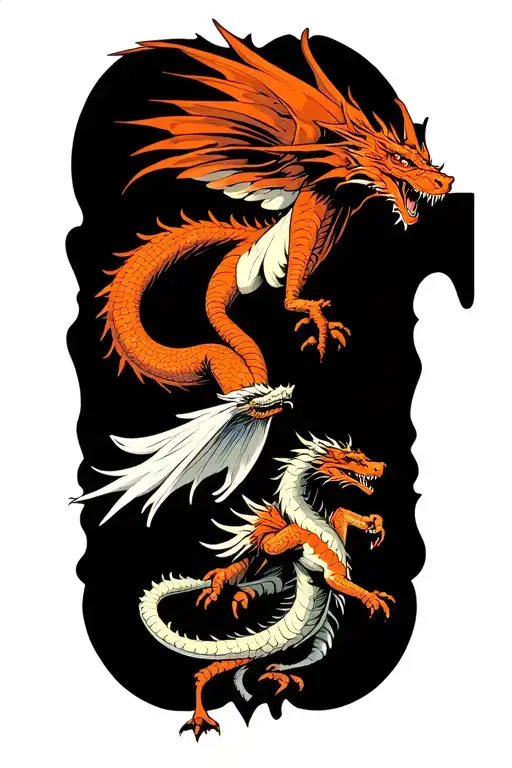 Merlin with dragon flying towards each other tattoo design idea