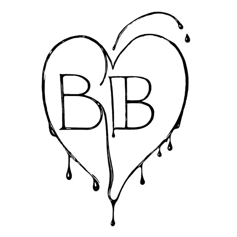 a heart -shaped combination of the letters 'B' and 'P' as if it were dripping tattoo design idea